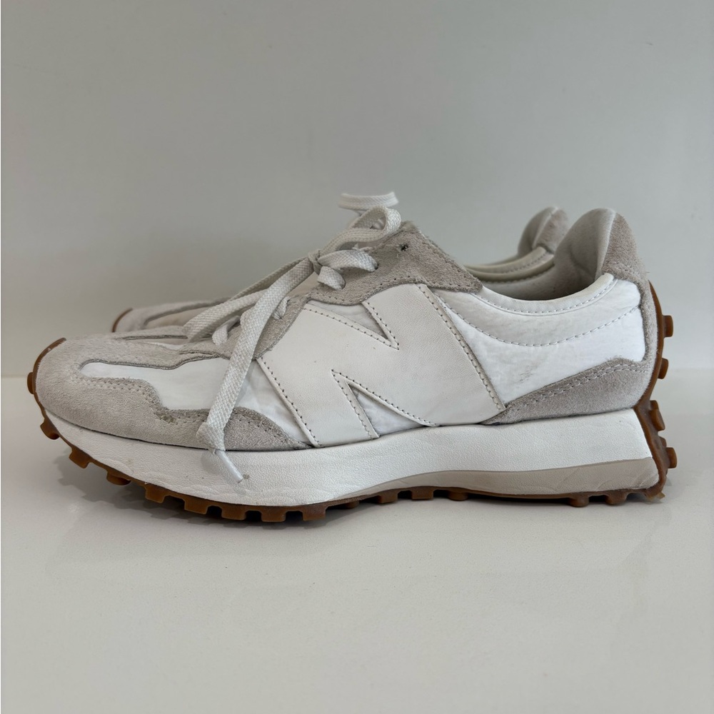 New Balance Women’s Athletic Sneakers in White and Light Gray with Gum Sole - Picture 5 of 10
